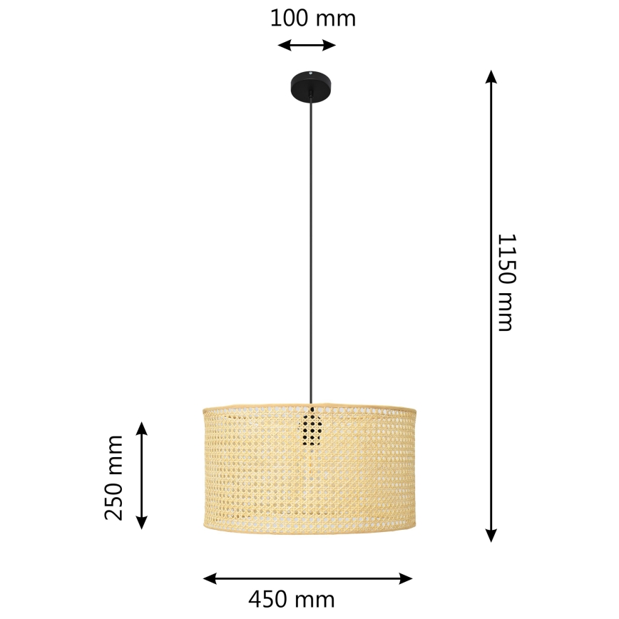Suspension filaire ALBA 1xE27/15W/230V diam. 45 cm rotin/noir