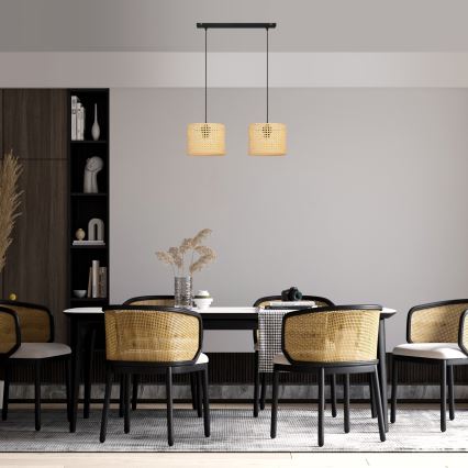 Suspension filaire ALBA 2xE27/15W/230V rotin/noir