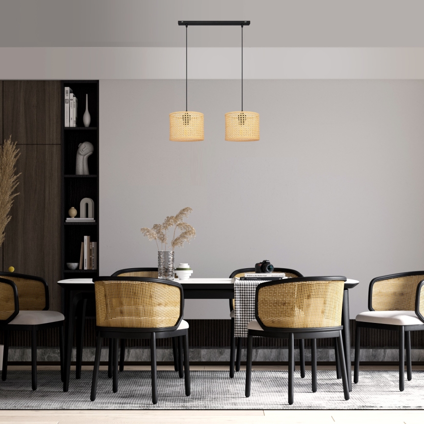 Suspension filaire ALBA 2xE27/15W/230V rotin/noir