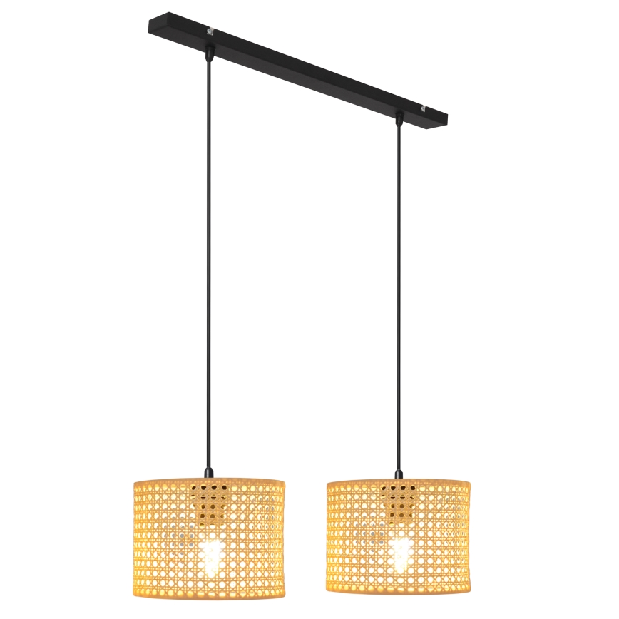 Suspension filaire ALBA 2xE27/15W/230V rotin/noir