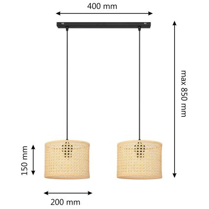 Suspension filaire ALBA 2xE27/15W/230V rotin/noir