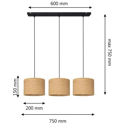 Suspension filaire ALBA 3xE27/15W/230V marron/noir