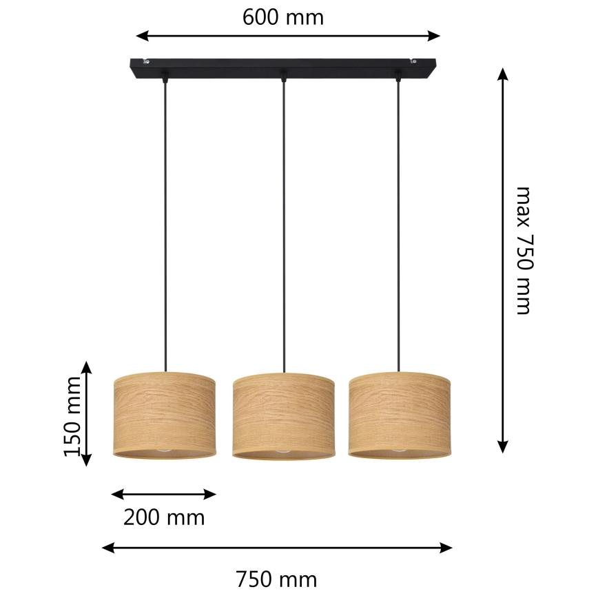 Suspension filaire ALBA 3xE27/15W/230V marron/noir