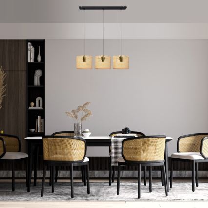 Suspension filaire ALBA 3xE27/15W/230V rotin/noir