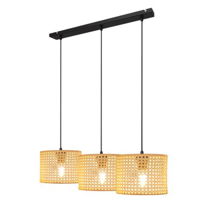 Suspension filaire ALBA 3xE27/15W/230V rotin/noir