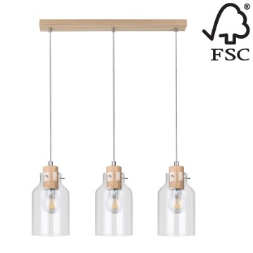 Suspension filaire ALESSANDRO 3xE27/60W/230V chêne - certifié FSC