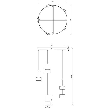 Suspension filaire ARENA 5xGX53/11W/230V bleu/or