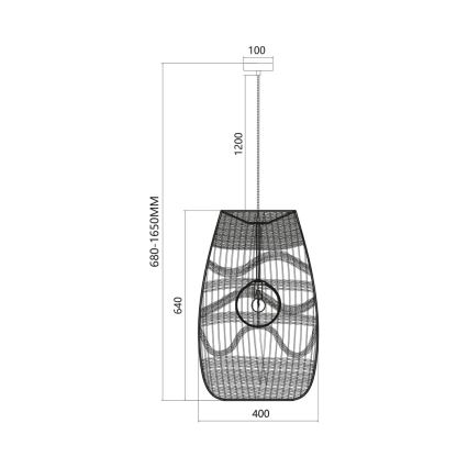 Suspension filaire ARONA 1xG9/9W/230V d. 40 cm rotin/noir