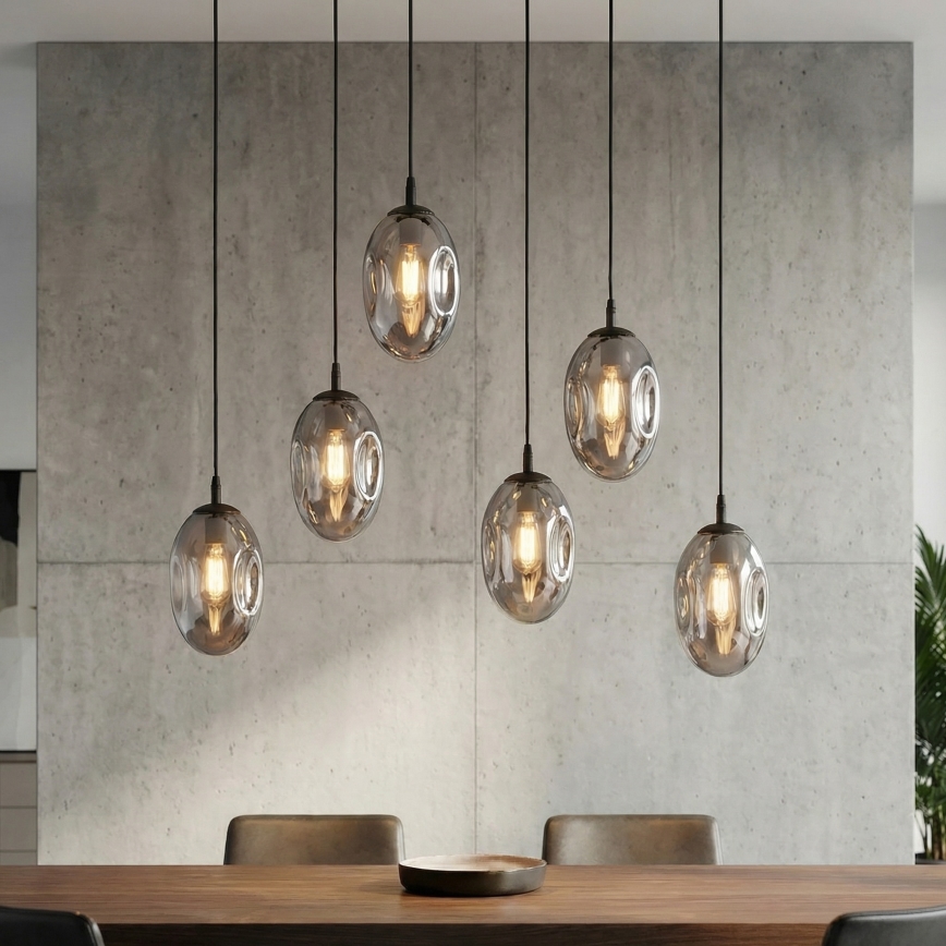 Suspension filaire ASTRAL 6xE14/10W/230V noir/fumé
