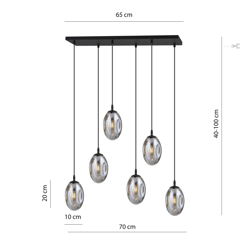 Suspension filaire ASTRAL 6xE14/10W/230V noir/fumé