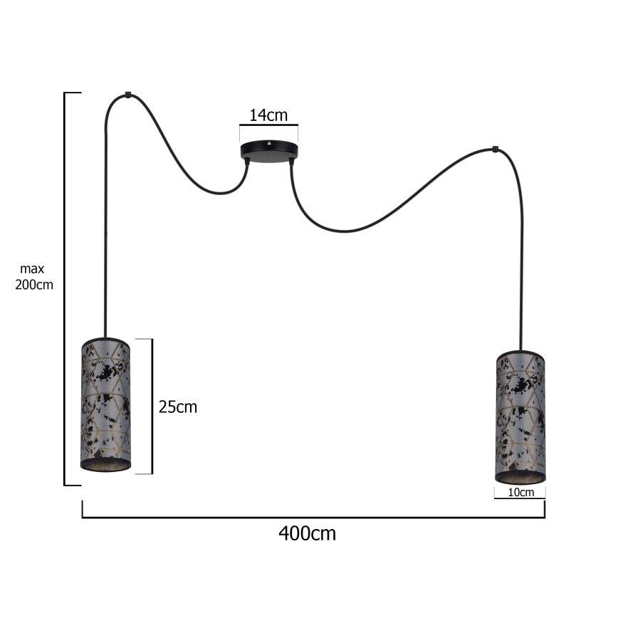 Suspension filaire AVALO 2xE27/60W/230V araignée gris/noir