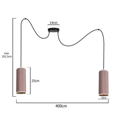 Suspension filaire AVALO 2xE27/60W/230V araignée rose/cuivre