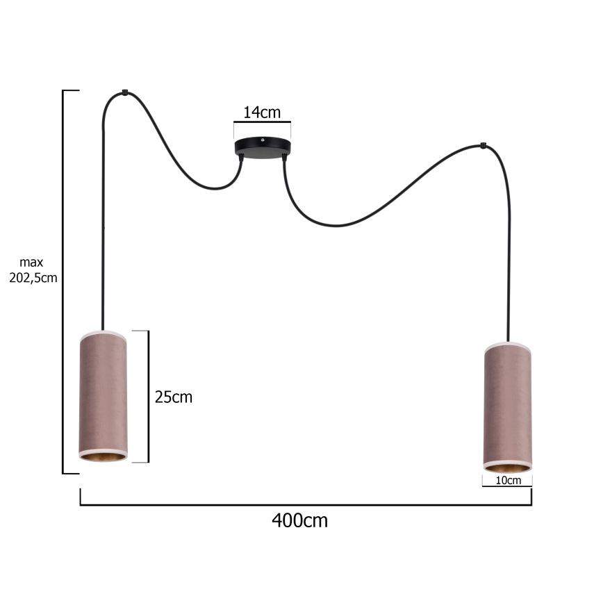Suspension filaire AVALO 2xE27/60W/230V araignée rose/cuivre