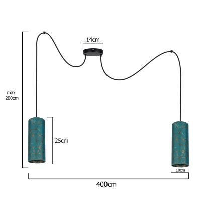Suspension filaire AVALO 2xE27/60W/230V araignée turquoise/doré