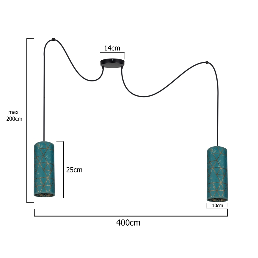 Suspension filaire AVALO 2xE27/60W/230V araignée turquoise/doré