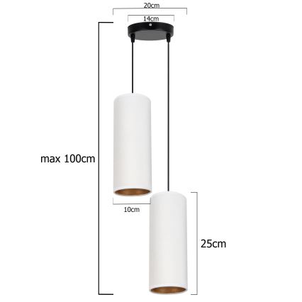 Suspension filaire AVALO 2xE27/60W/230V diam. 20 cm blanc/cuivre