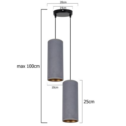 Suspension filaire AVALO 2xE27/60W/230V diam. 20 cm gris