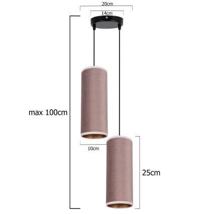 Suspension filaire AVALO 2xE27/60W/230V diam. 20 cm rose/cuivre