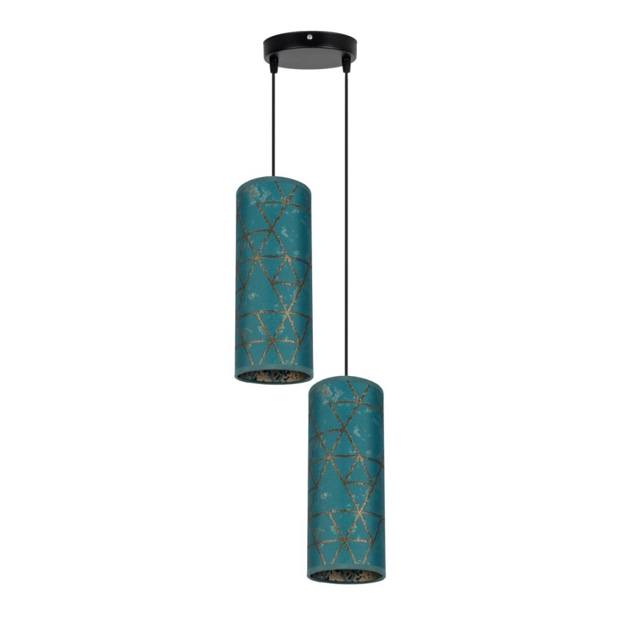 Suspension filaire AVALO 2xE27/60W/230V diam. 20 cm turquoise/doré