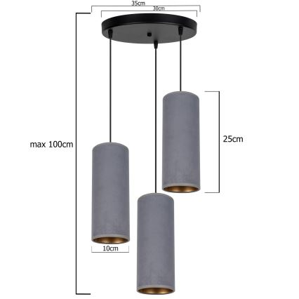 Suspension filaire AVALO 3xE27/60W/230V diam. 35 cm gris