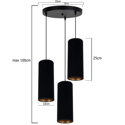 Suspension filaire AVALO 3xE27/60W/230V diam. 35 cm noir