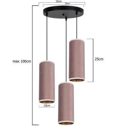 Suspension filaire AVALO 3xE27/60W/230V diam. 35 cm rose/cuivre