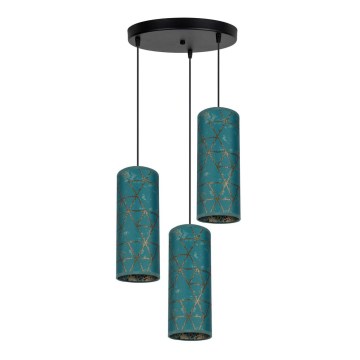 Suspension filaire AVALO 3xE27/60W/230V diam. 35 cm turquoise/doré