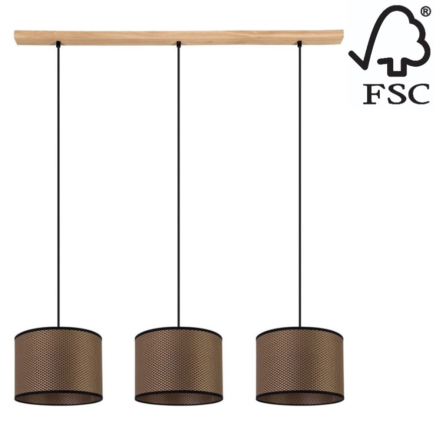 Suspension filaire BENITA 3xE27/40W/230V marron/chêne – FSC certifié