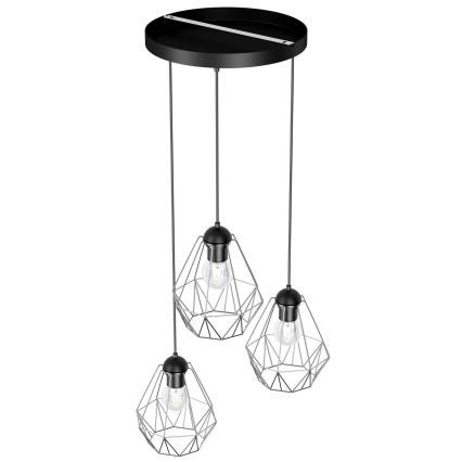 Suspension filaire BERGEN 3xE27/60W/230V noir/chrome brillant