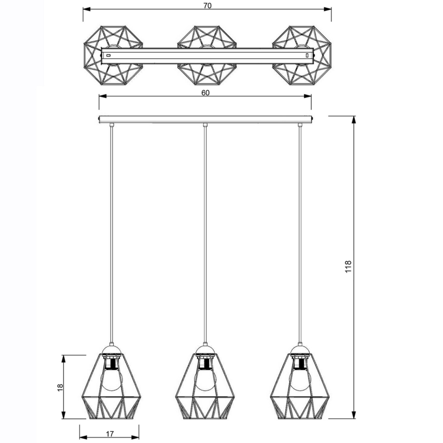 Suspension filaire BERGEN 3xE27/60W/230V noire/dorée