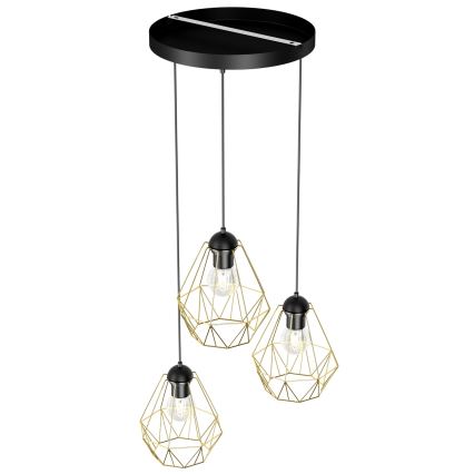 Suspension filaire BERGEN 3xE27/60W/230V noire/dorée