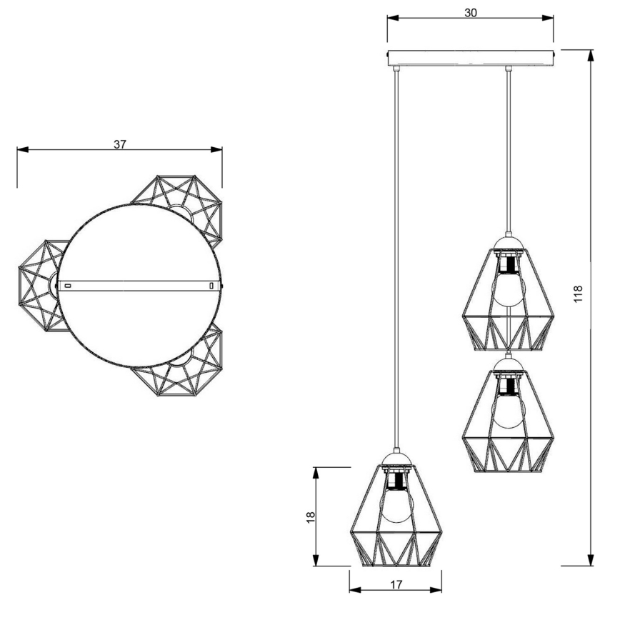 Suspension filaire BERGEN 3xE27/60W/230V noire/dorée