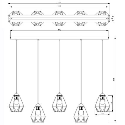 Suspension filaire BERGEN 5xE27/60W/230V noir/chrome brillant