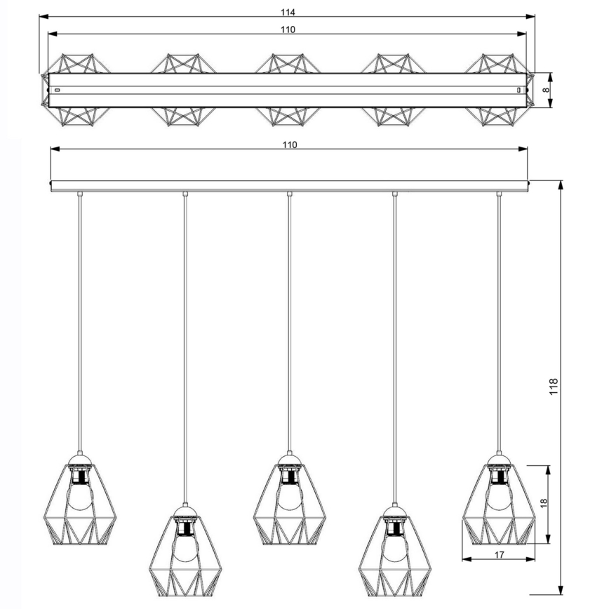 Suspension filaire BERGEN 5xE27/60W/230V noir/chrome brillant