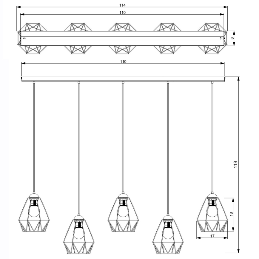 Suspension filaire BERGEN 5xE27/60W/230V noir