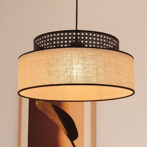 Suspension filaire BOHO 1xE27/60W/230V noir/rotin