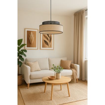 Suspension filaire BOHO 1xE27/60W/230V noir/rotin