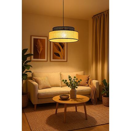 Suspension filaire BOHO 1xE27/60W/230V noir/rotin