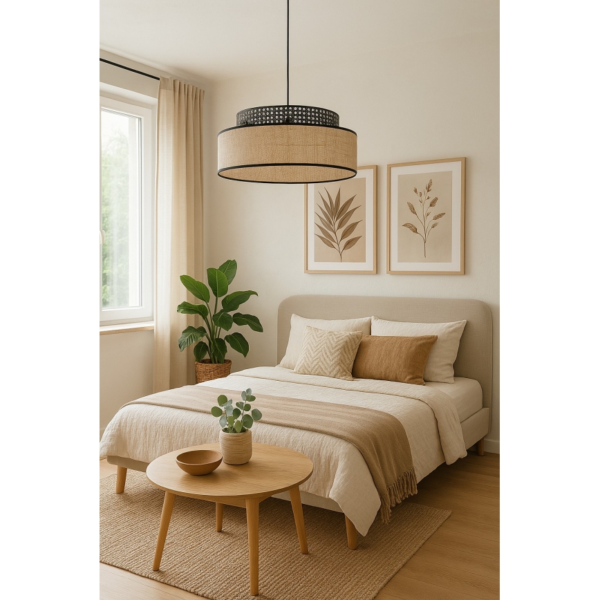 Suspension filaire BOHO 1xE27/60W/230V noir/rotin