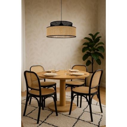 Suspension filaire BOHO 1xE27/60W/230V noir/rotin
