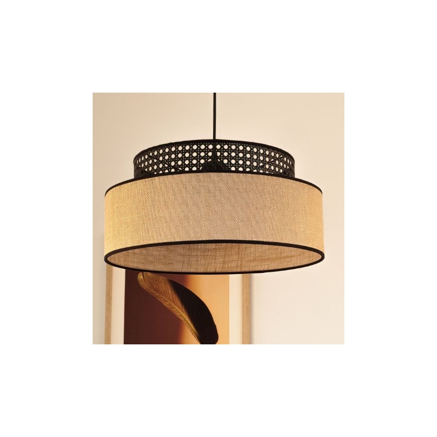 Suspension filaire BOHO 1xE27/60W/230V noir/rotin