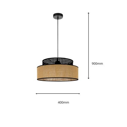 Suspension filaire BOHO 1xE27/60W/230V noir/rotin