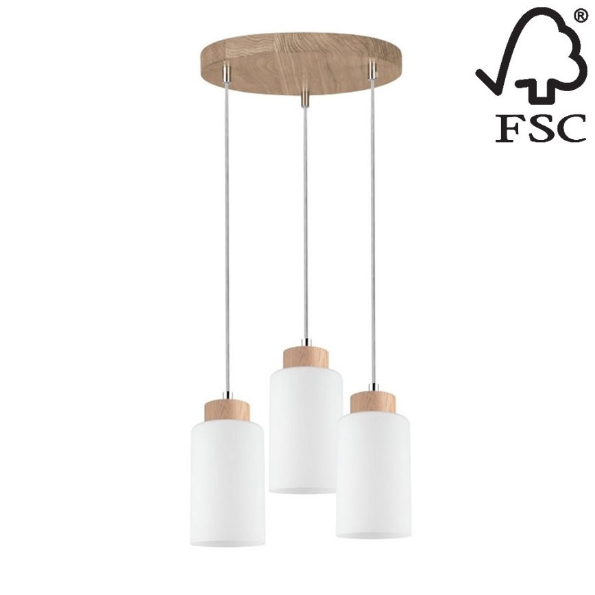 Suspension filaire BOSCO 3xE27/60W/230V chêne - certifié FSC