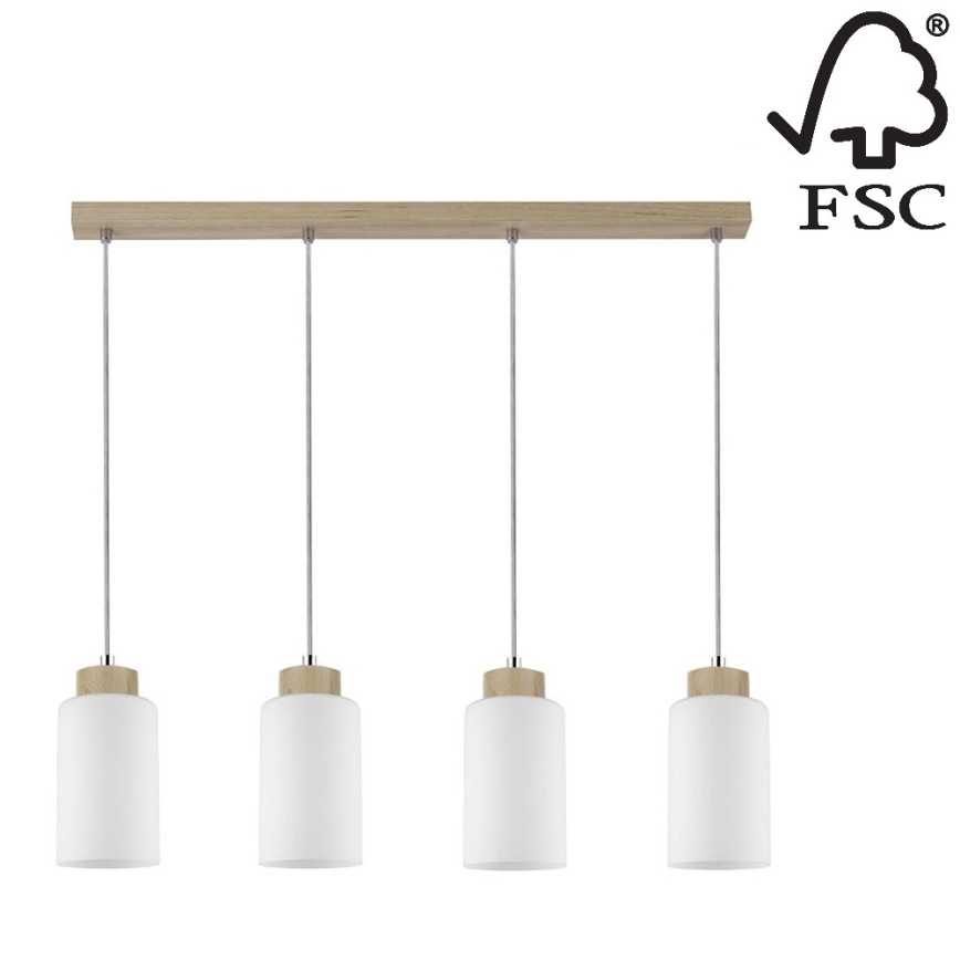 Suspension filaire BOSCO 4xE27/60W/230V bouleau - certifié FSC