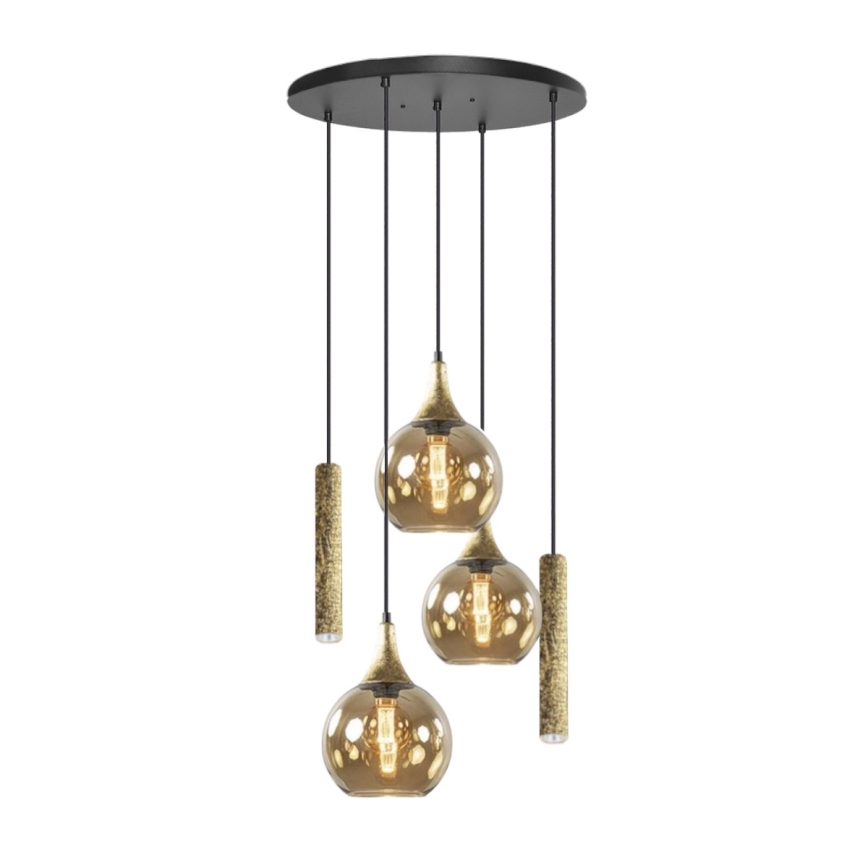 Suspension filaire CALYPSO 2xGU10/60W/230V + 3xE27/60W noir/doré