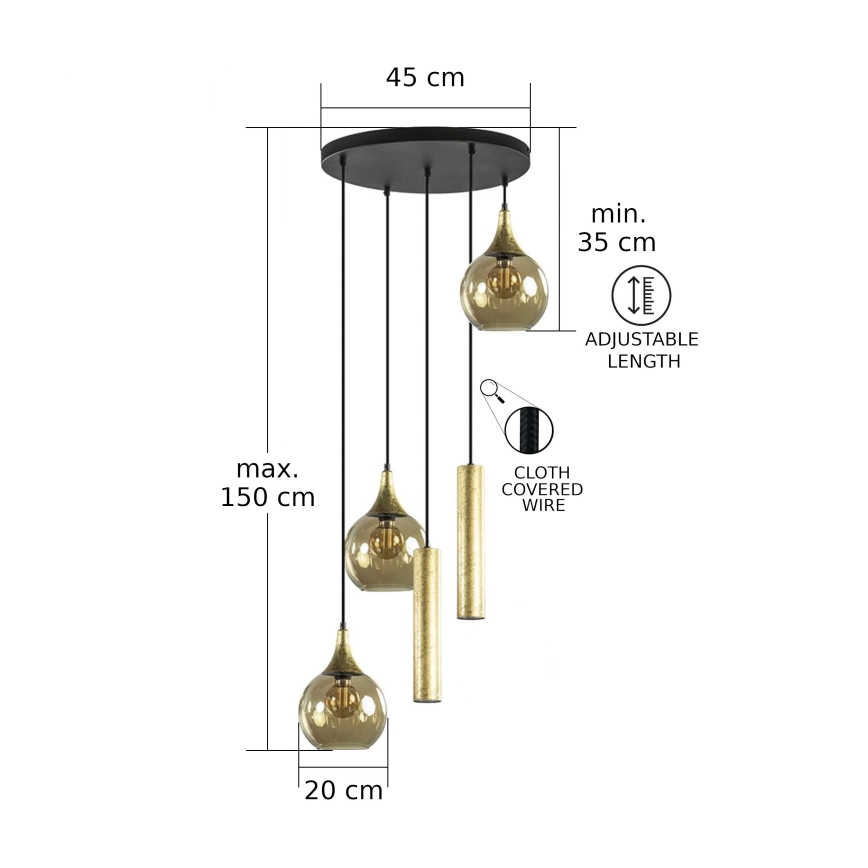 Suspension filaire CALYPSO 2xGU10/60W/230V + 3xE27/60W noir/doré