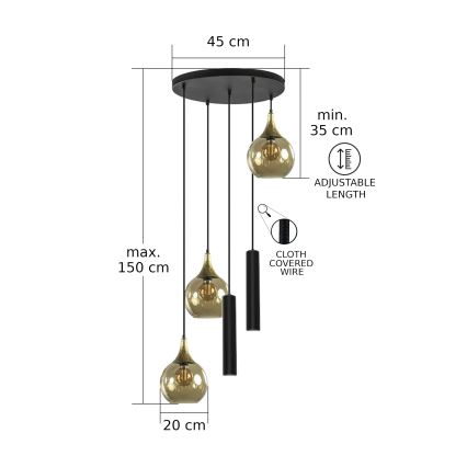 Suspension filaire CALYPSO 2xGU10/60W/230V + 3xE27/60W noir/doré