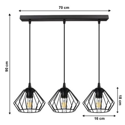 Suspension filaire CEED 3xE27/60W/230V noir