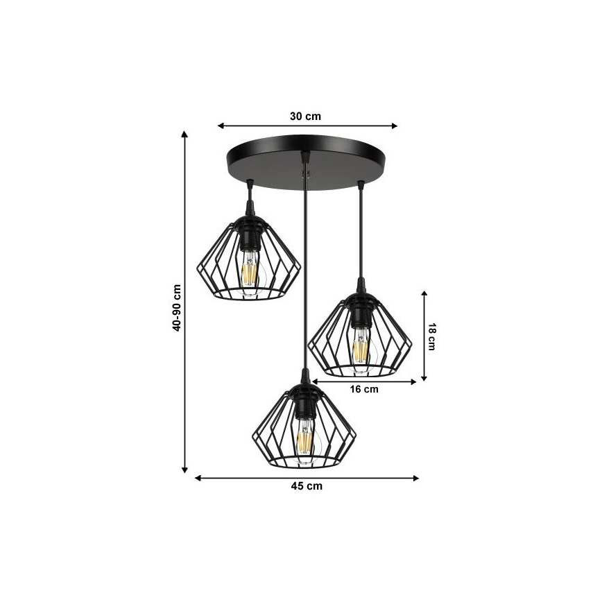 Suspension filaire CEED 3xE27/60W/230V noir