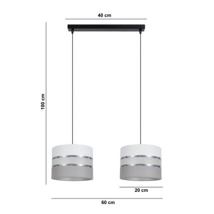 Suspension filaire CORAL 2xE27/60W/230V blanc/gris